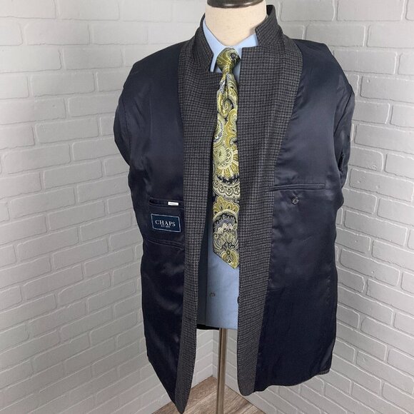 Chaps Blazer‎ Men 46R Blue Gray Houndstooth Lambswool Classic Career Jacket - Picture 5 of 13